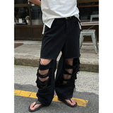 [S/S] ブラックデストロイワイドデニムパンツ