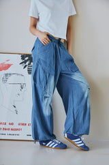 26SS★ Washed Balloon Cargo Denim Pants