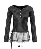 Dot Button Frill Wrap T-shirt