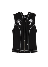 MUSH PATCH WAFFLE SLEEVELESS HOODIE IN BLACK