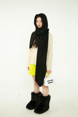 Yak Wool Ribbed Hooded Scarf