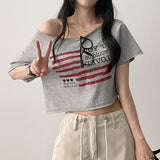 Risch アンバランスショルダー半袖Tシャツ