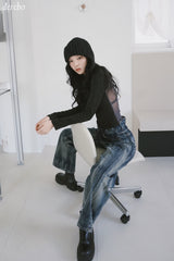 Back see-through angel long-sleeved t-shirt