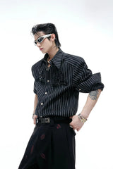 Striped Sequin Embroidered Linen Shirt