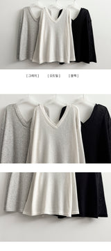 Flon Linen シースルーVネックロングスリーブTシャツ