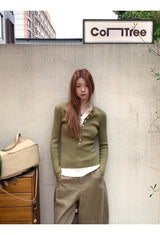 high-neck button bold ribbed loose fit knitwear