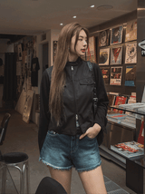Liberal Crop Two-Way Biker Jacket