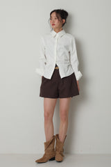 Twill Fintuck Shorts_Brown