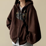 Camo Lettering Two Way Hooded Zip-Up 