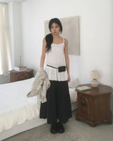 Koorin Frill Shirring Layered Slit Sleeveless Dress