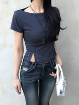 Lost Ball Stud Boat Neck Slit Half Tee