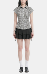 Della Ruched Check Blouse