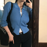 [BELLIDE MADE] Vivid, collar neck rib knit cardigan