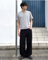 スラブヘンリーネッククロップTシャツ メランジ