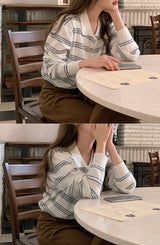 #DO Multi Border Half Button Collar Knit (2color)