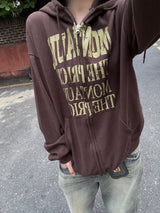 Crack Vintage Lettering Hooded Zip-Up