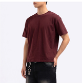 Men's Cotton Short Sleeve Crop Tee Burgundy