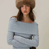 BUTTON OFF SHOULDER T-SHIRT / SKYBLUE