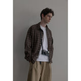 ビンテージウォッシングブラウンチェックシャツ