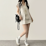 Bronze stripe roll-up short sleeve shirt
