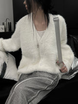 overfit blanc angora knit cardigan (unisex)
