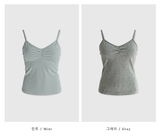 Heather Shirred Cotton Sleeveless Top / 4 Colors