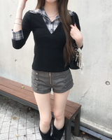 チェックシャツレイヤードTシャツ