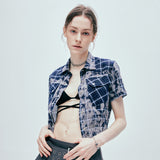 tie-dye western check crop shirts blue