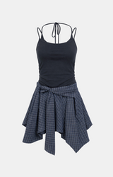 Aven Slim Sleeveless Check Wrap Dress