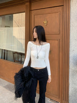 Luna Skin Off-Shoulder Cable Slim-Fit Knit