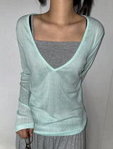 City Girl Sheer Deep V-Neck Knit Top 8color
