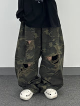 camo bio washed distressed pants