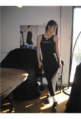Black mini sleeveless long dress