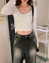 Modal Soft U-neck Crop Long Sleeve T-shirt (3color)