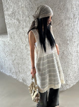 フリンジメッシュクロシェ編みレイヤードドレス