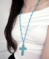 Mint Blue Antique Cross Necklace