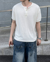 Boel Velour Ribbed Henley Short Sleeve