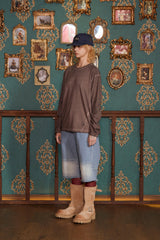 DYED ARGYLE LONG SLEEVE T SHIRT / BROWN