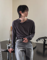 Trav Diagonal Henley Neck Long Sleeve T-shirt