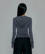 TATTOOED GRAPHIC STRIPE THIN HOOD_CHARCOAL
