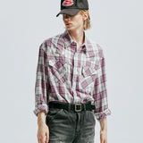 03s plaid western shirt purple