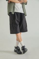 LOGO POINT NYLON CARGO HALF PANTS - BLACK