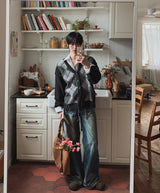 Harvers Argyle Color Matching Knit Cardigan