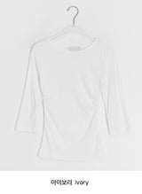 Onepie U-neck/V-neck Side Shirring Three Quarter Sleeve Tee