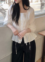 #Pistachio Square Lace String Cotton100 Blouse