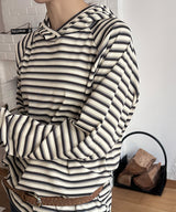[Unisex]ストライプインナーフードロングスリーブス(3color)