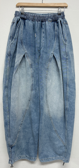 KOREAN / KEYRING / STRING 🩵 FRONT SLIT BALLOON JOGGER DENIM WIDE LONG PANTS 🩵🖤 - 2 COLORS