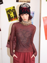 デタッチャブルファーカラー長袖Tシャツウィズパッチワークデザイン