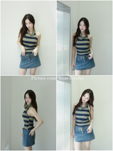 Halterneck Hot Stripe Sleeveless T-shirt