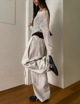 Oat herringbone side pintuck balloon pants